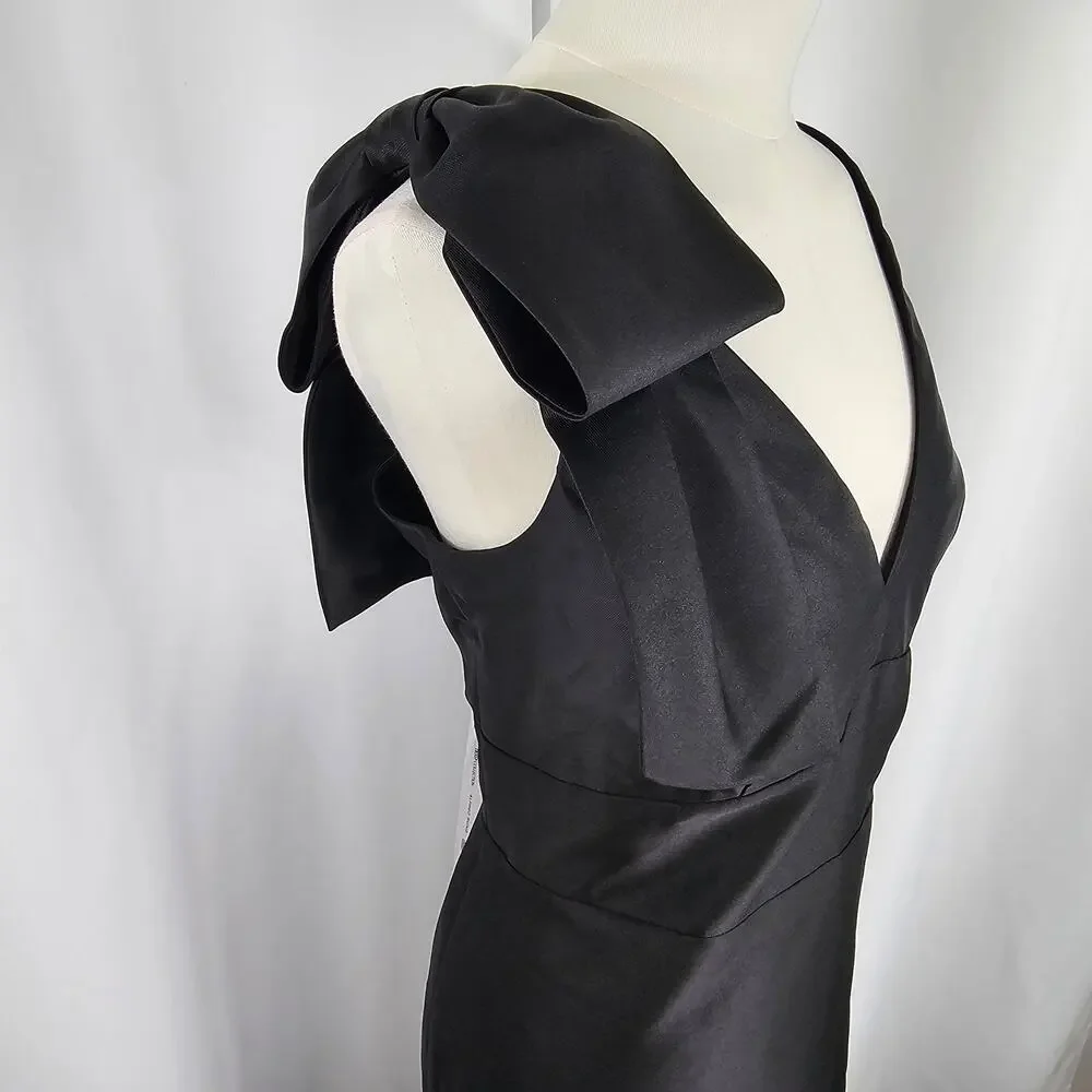 Alfred Sung Black Satin Shoulder Bow Trumpet Formal Dress Women's Size 16R NWT - Picture 7 of 16